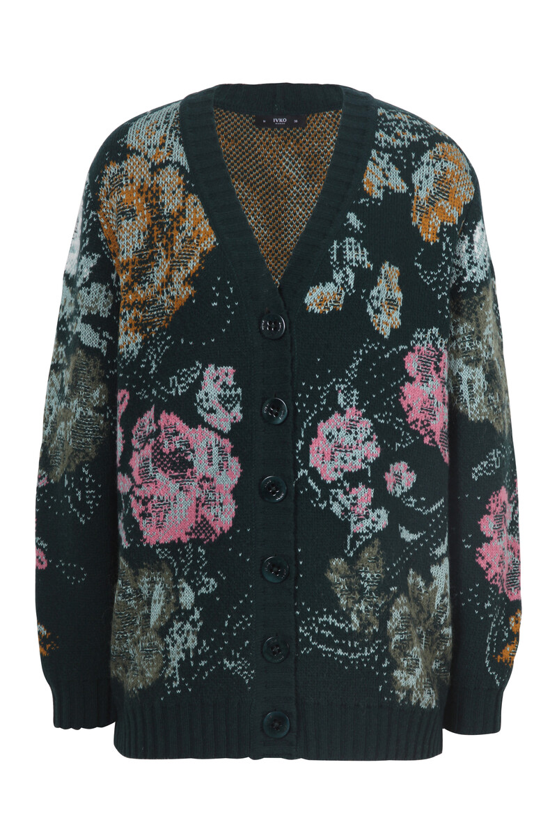 IVKO - Cardigan Furnishing Florals Pattern Forest | Forest Green IVKO Cardigan with Floral Design