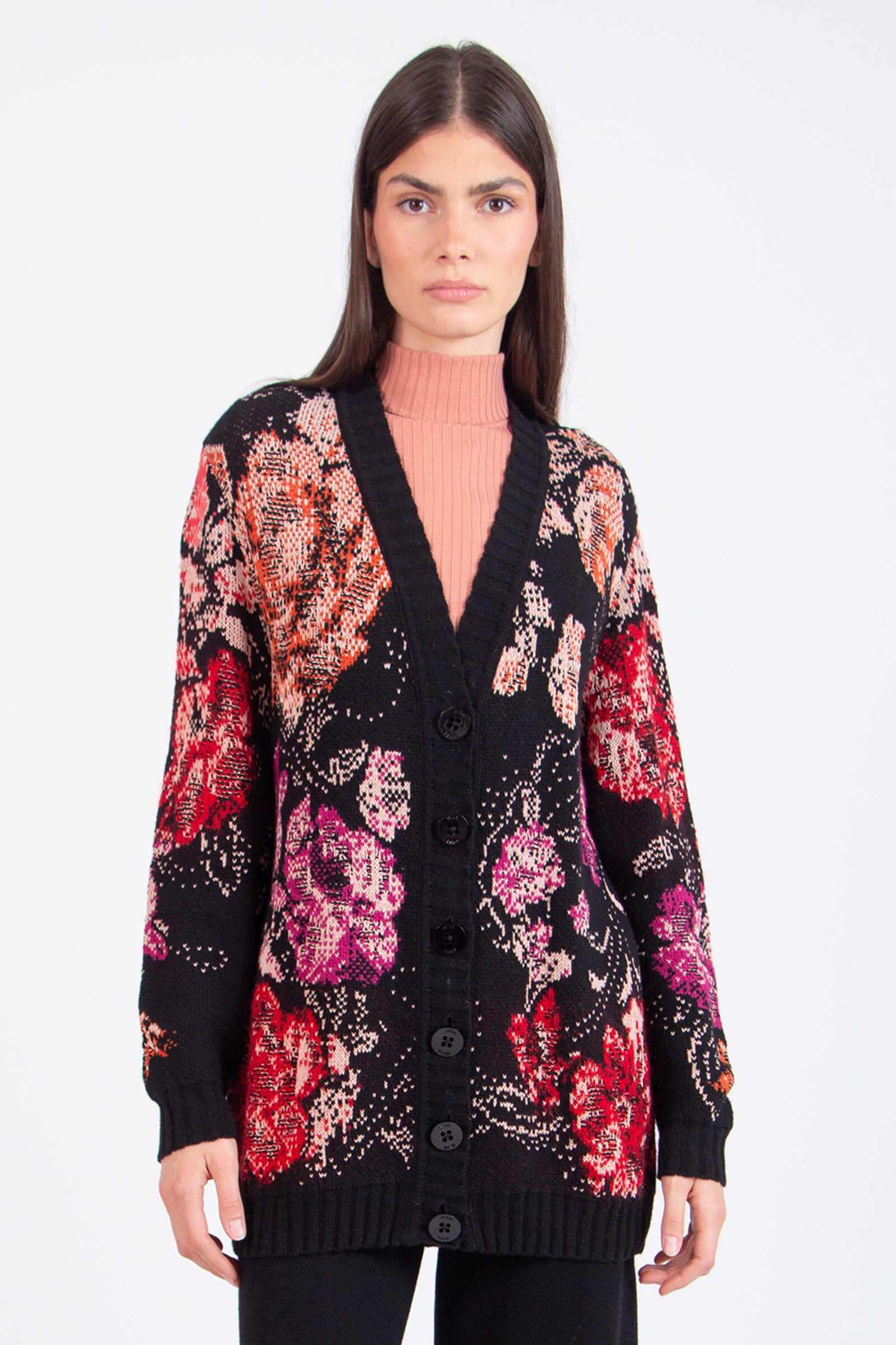 IVKO  Woman IVKO - Cardigan Furnishing Florals Pattern Chocolate Black | Deep Brown IVKO Cardigan with Floral Design