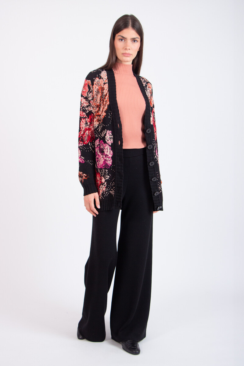 IVKO - Cardigan Furnishing Florals Pattern Chocolate Black | Deep Brown IVKO Cardigan with Floral Design