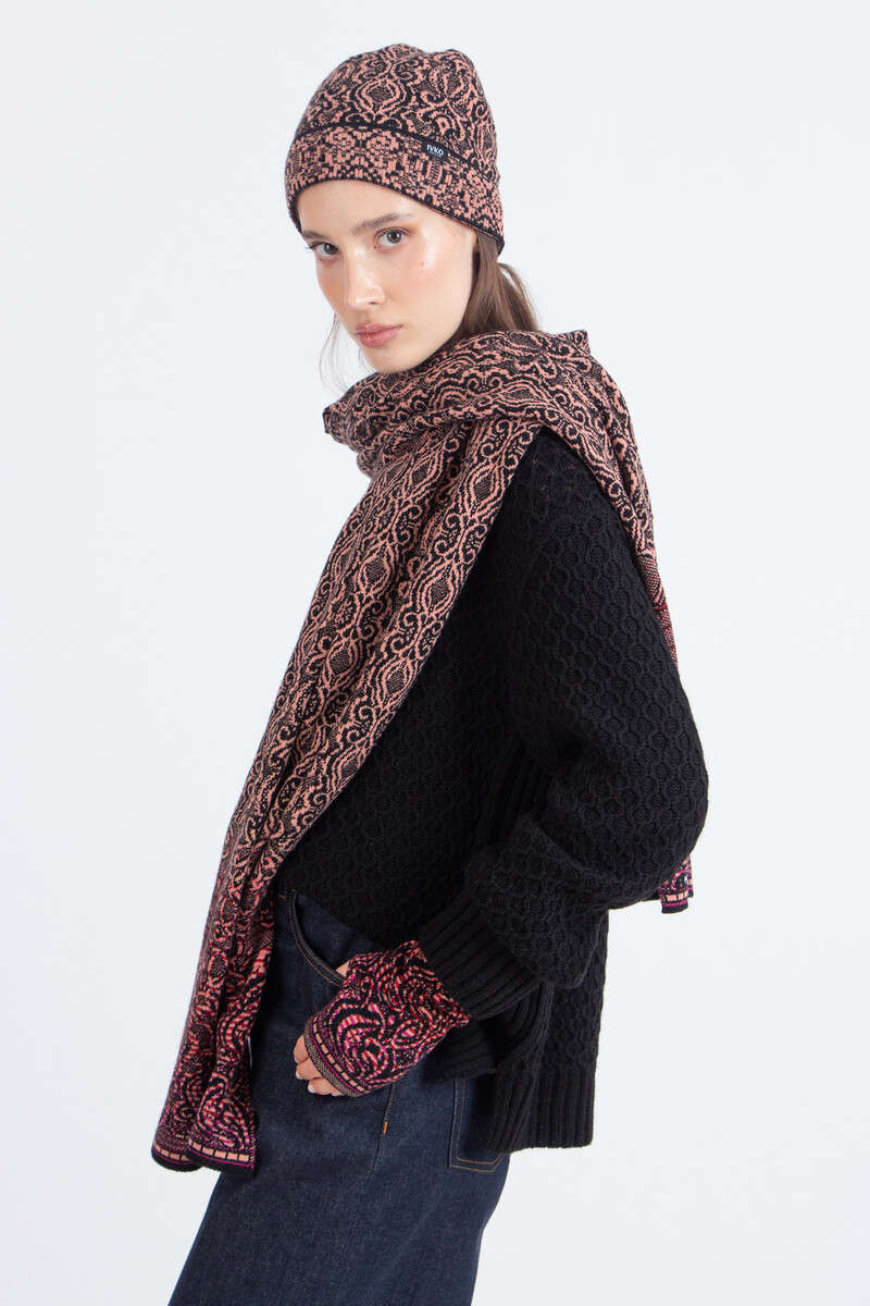 IVKO - Scarf Ornament Pattern Chocolate Black | Luxurious, Deep Brown IVKO Scarf