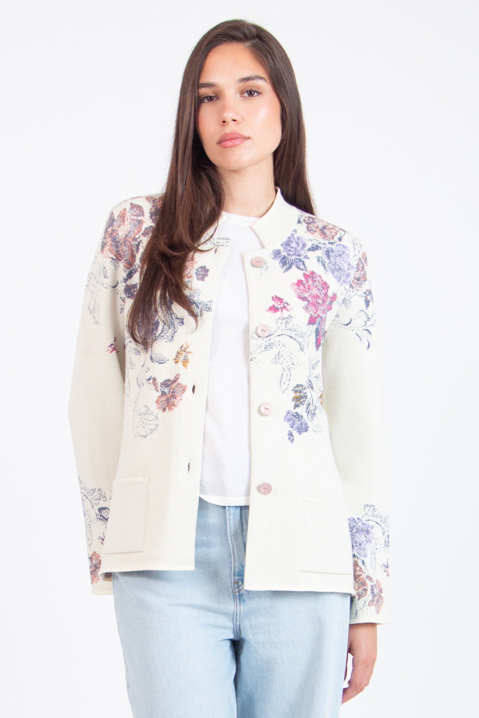 IVKO  Woman IVKO - Jacquard Jacket Furnishing Florals Pattern Off-White | IVKO Jacket in Cream
