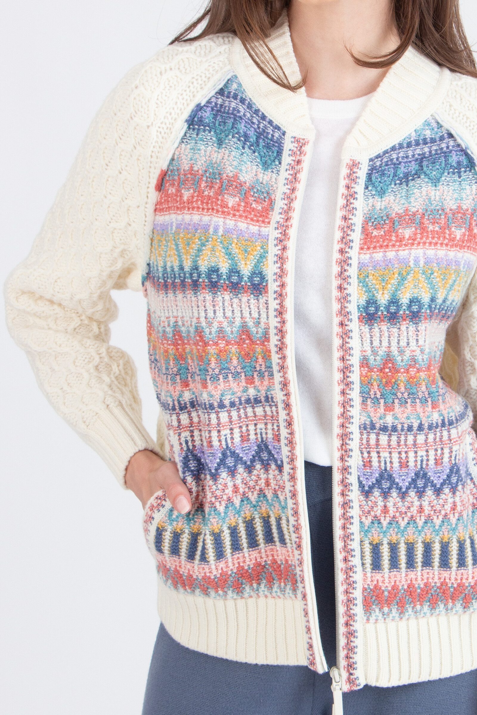 IVKO  Woman IVKO - Zip Jacket Re-Dandy Pattern Off-White | À Porter comme Veste Mi-Saison et Comme Gilet