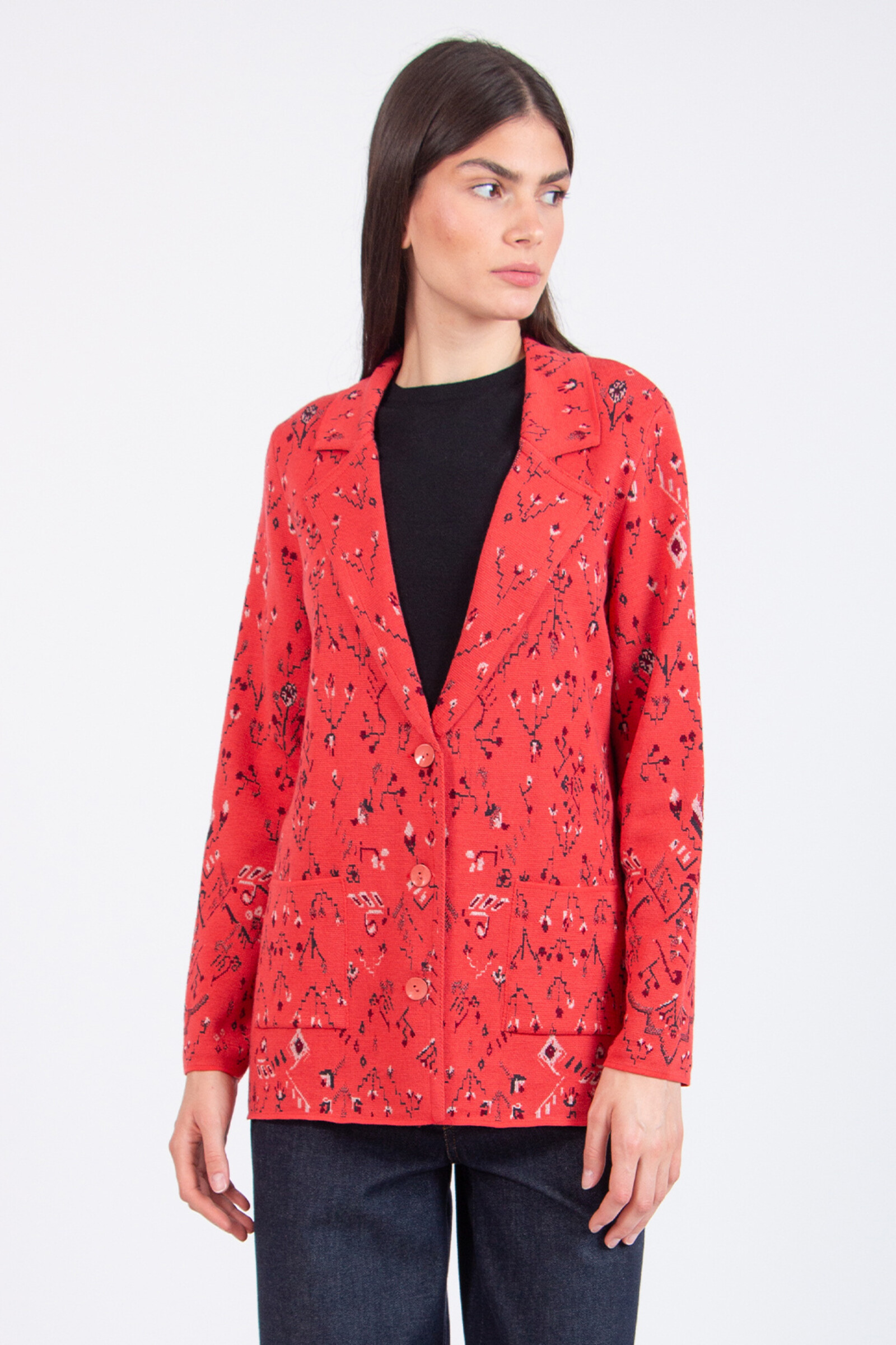 IVKO  Woman IVKO - Blazer Kilim Pattern Coral | Veste IVKO Non Doublée en Laine Mélangée
