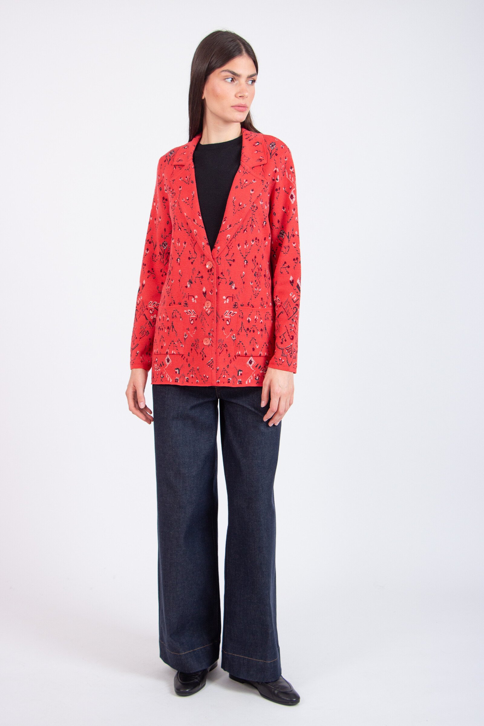 IVKO  Woman IVKO - Blazer Kilim Pattern Coral | IVKO Jacke Ungefüttert aus Wollmix