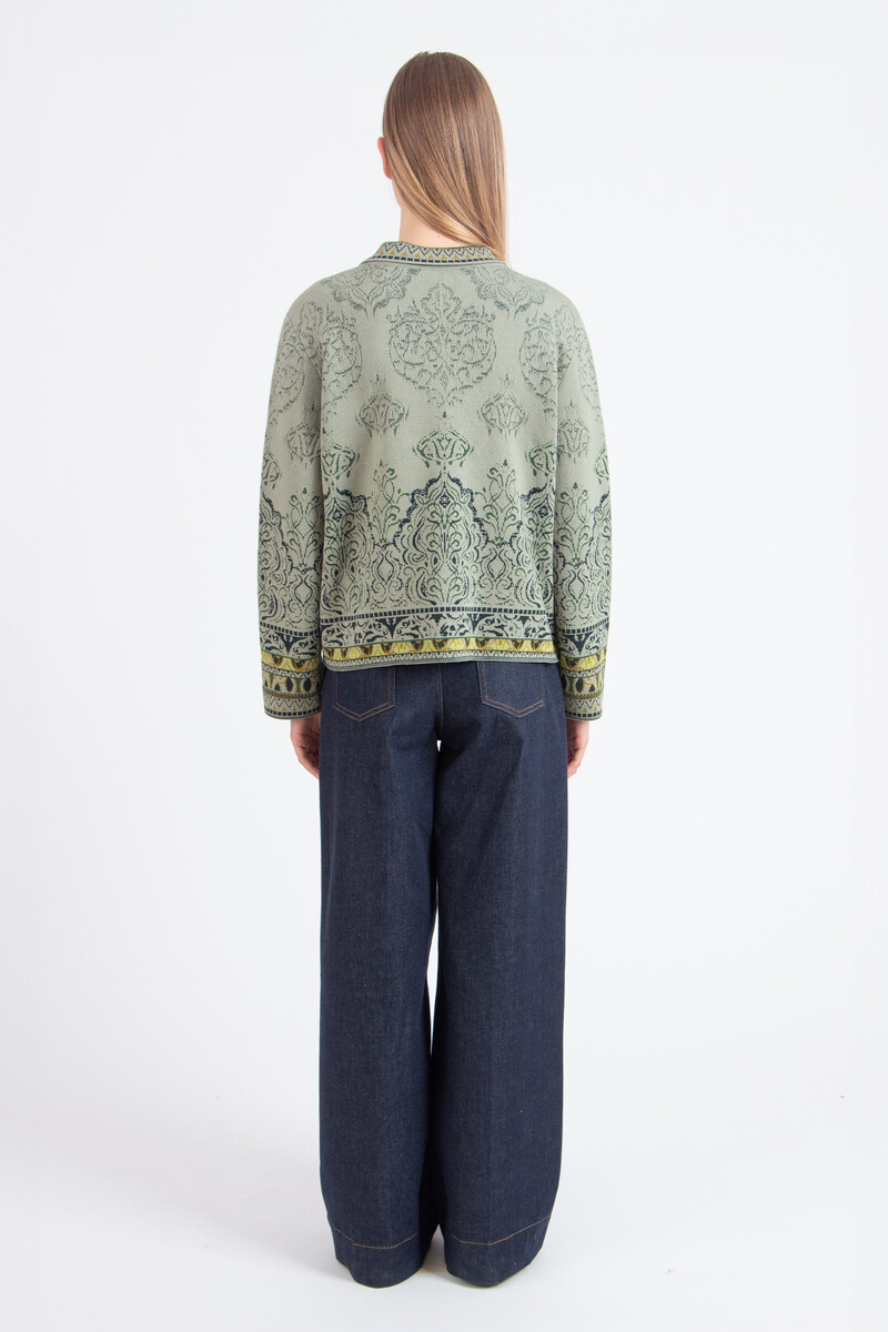 IVKO - Jacquard Jacket Ornament Pattern Salvia | Uitzonderlijk Mooi IVKO Jasje van 100% Wol