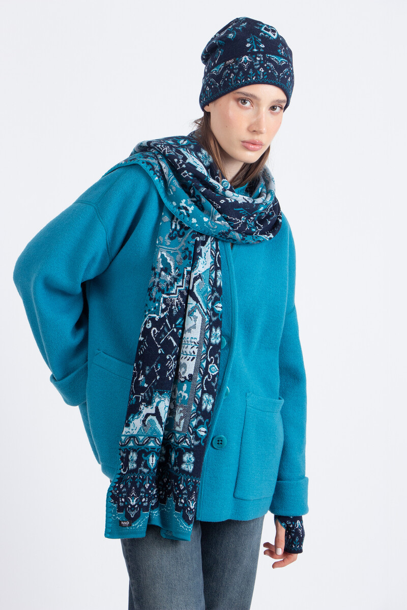 IVKO - Scarf Kilim Pattern Marine | Opvallende Blauwe Wollen Sjaal