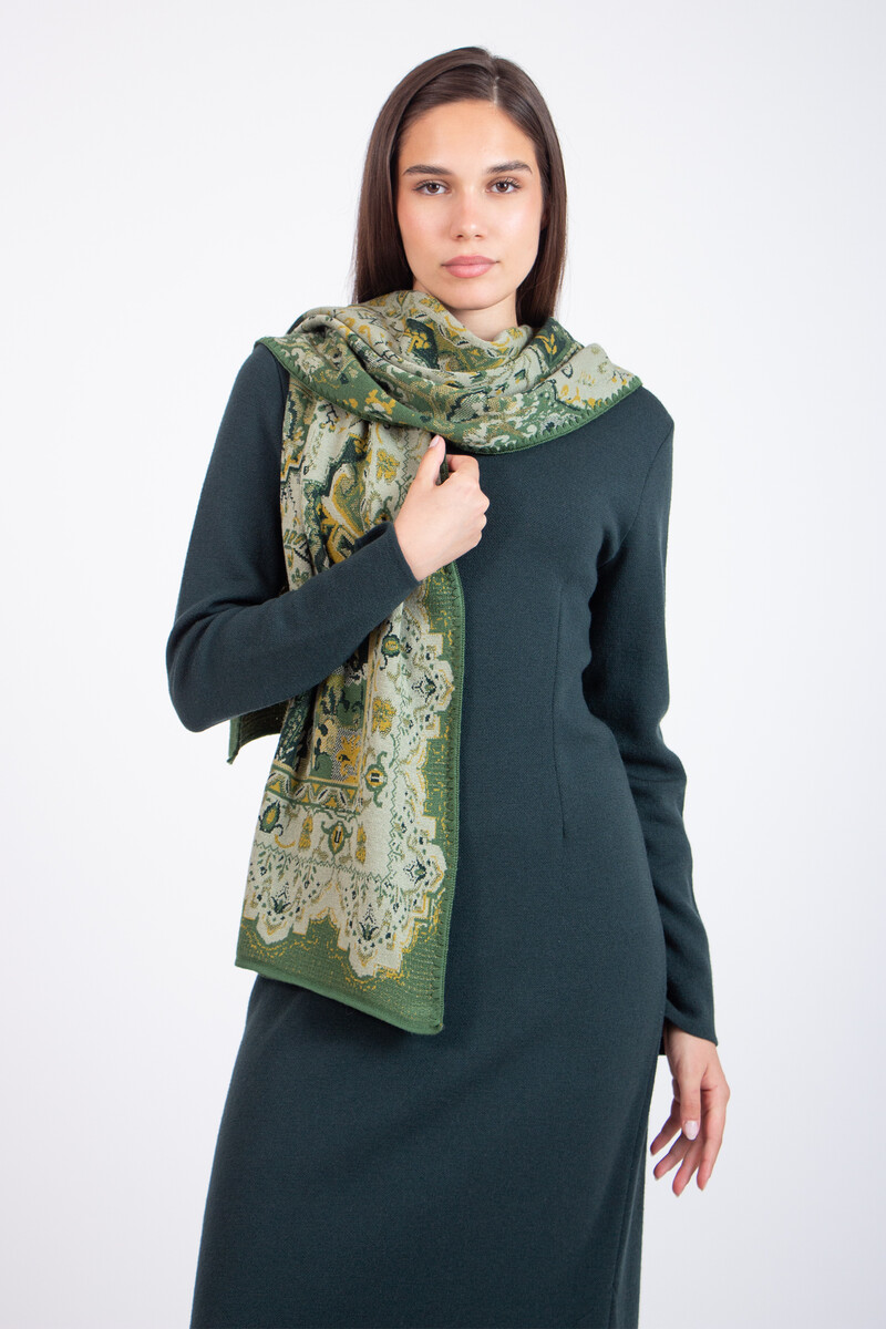 IVKO - Scarf Kilim Pattern Salvia | Opvallende Groene Wollen Sjaal