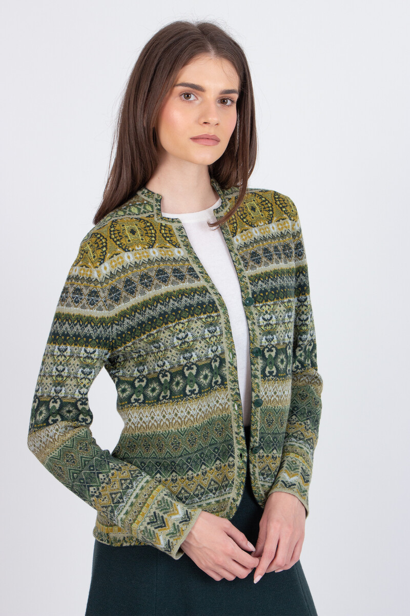 IVKO - Jacquard Jacket Re-Dandy Pattern Salvia | Schillernde Grüne IVKO Strickjacke aus 100% Wolle