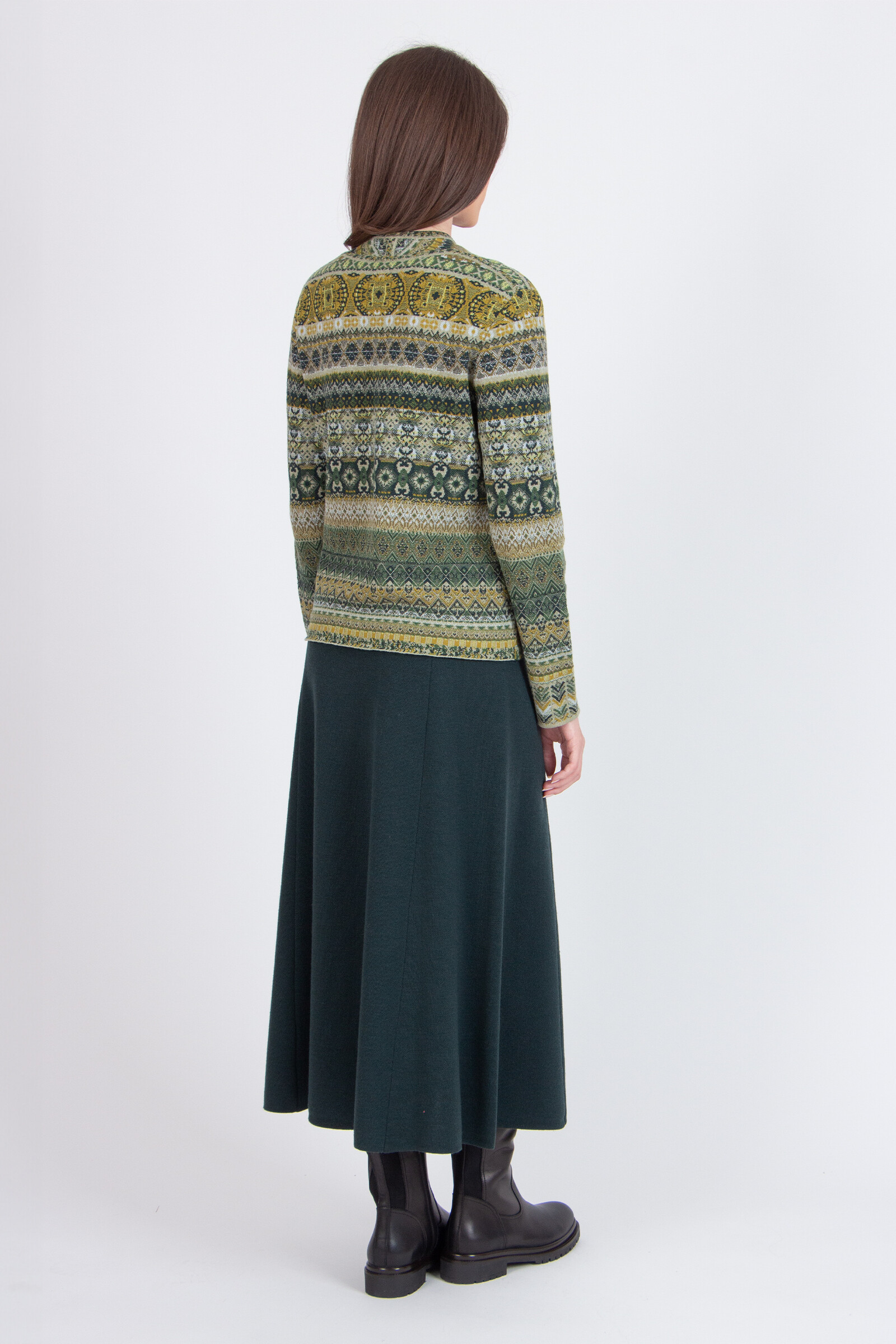 IVKO  Woman IVKO - Jacquard Jacket Re-Dandy Pattern Salvia | Schillernde Grüne IVKO Strickjacke aus 100% Wolle