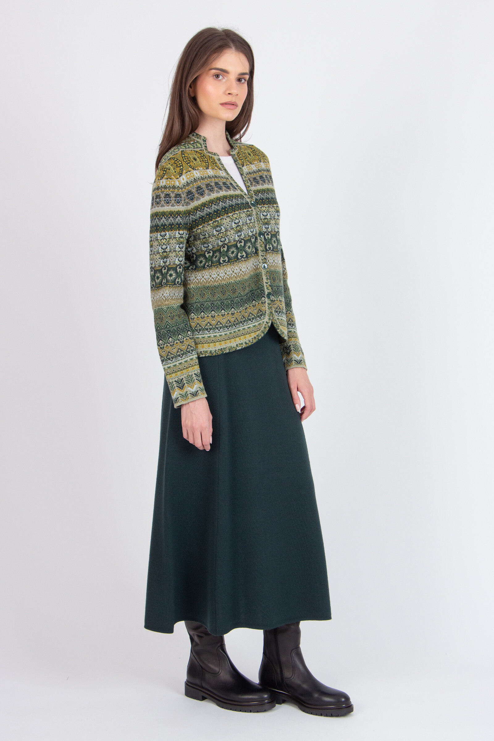 IVKO  Woman IVKO - Jacquard Jacket Re-Dandy Pattern Salvia | Schillernde Grüne IVKO Strickjacke aus 100% Wolle