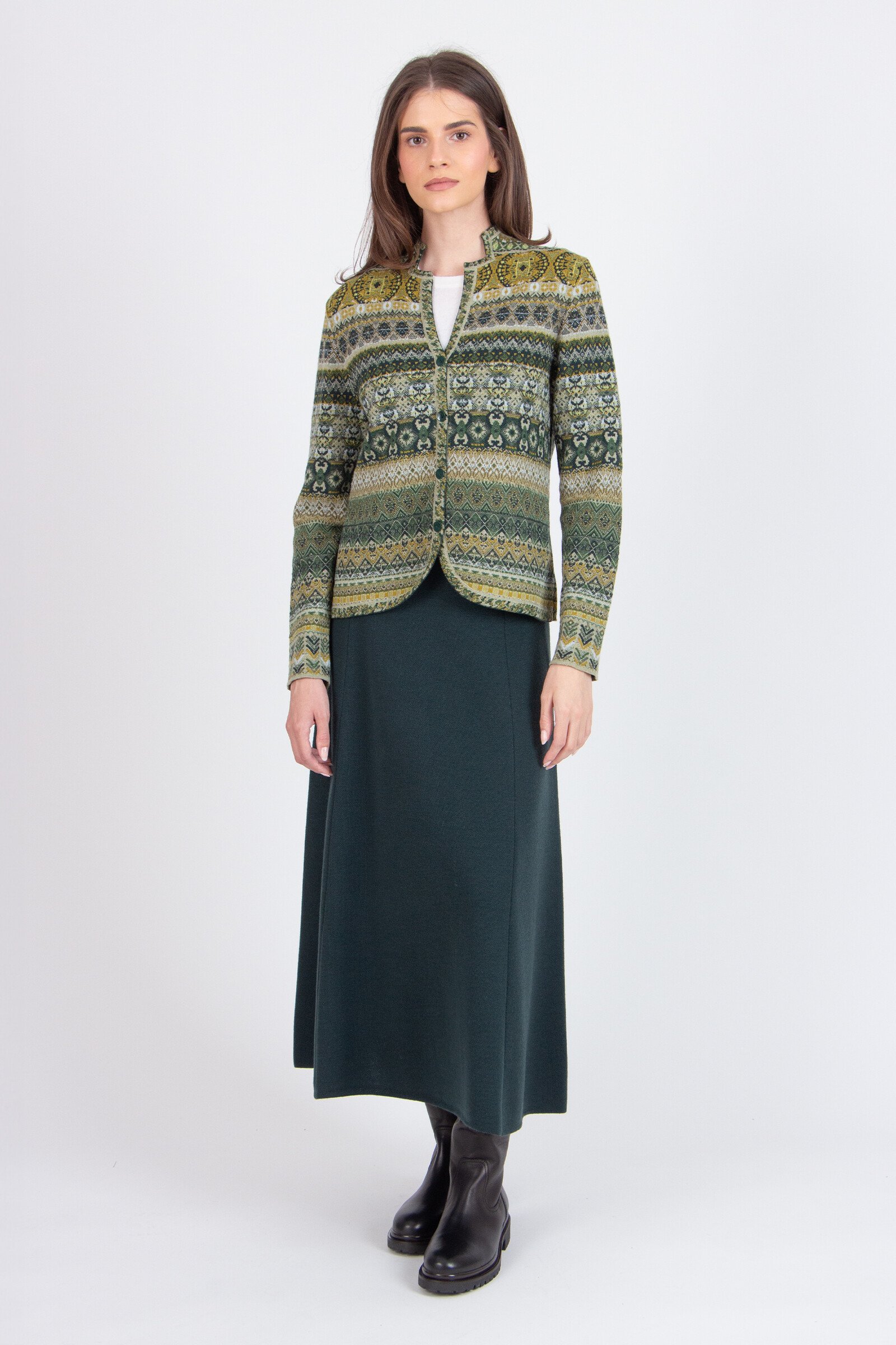 IVKO  Woman IVKO - Jacquard Jacket Re-Dandy Pattern Salvia | Schillernde Grüne IVKO Strickjacke aus 100% Wolle