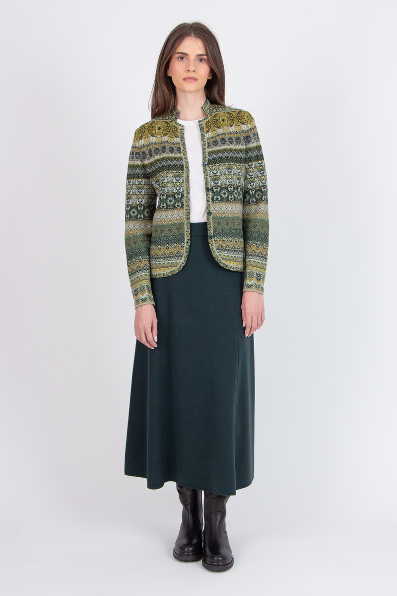 IVKO - Jacquard Jacket Re-Dandy Pattern Salvia | Schillernde Grüne IVKO Strickjacke aus 100% Wolle