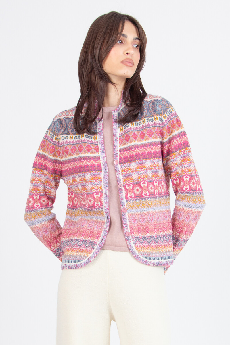 IVKO - Jacquard Jacket Re-Dandy Pattern Light Pink | Schillernde Rosa IVKO Strickjacke aus 100% Wolle