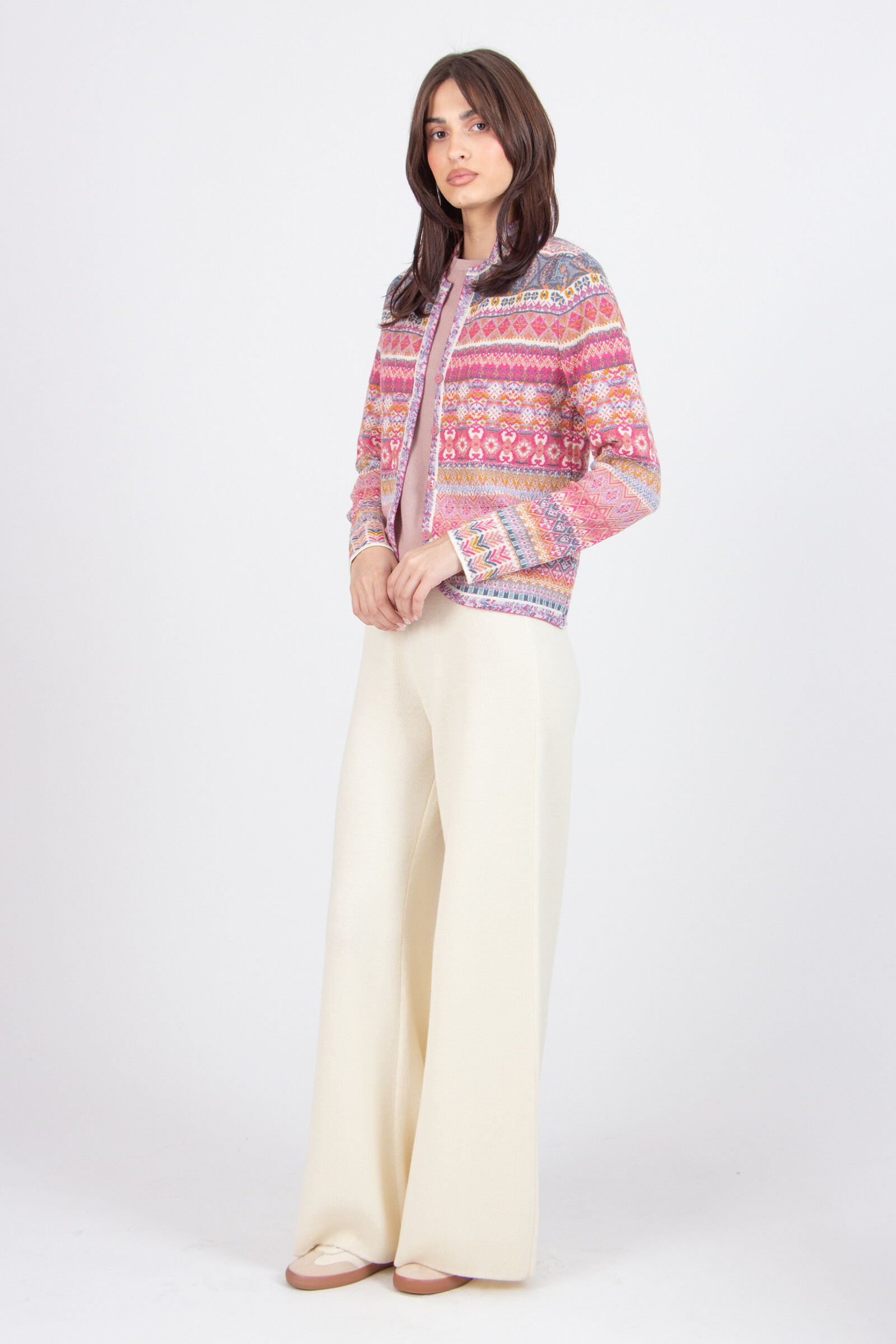 IVKO  Woman IVKO - Jacquard Jacket Re-Dandy Pattern Light Pink | Schillernde Rosa IVKO Strickjacke aus 100% Wolle