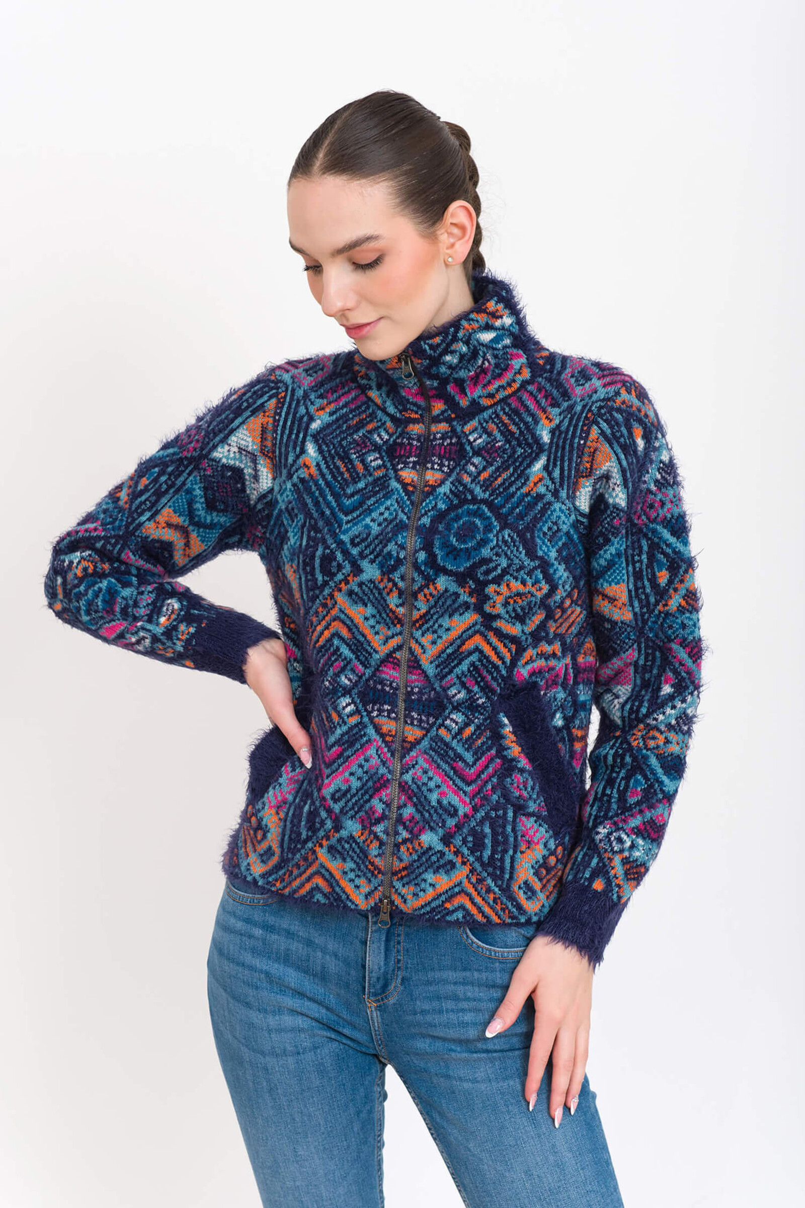 KOOI Knitwear KOOI Knitwear - Cardigan Tajnan Multicolor | Characterful Zip-Up Cardigan of 60% Lambswool and 40% Polyamide