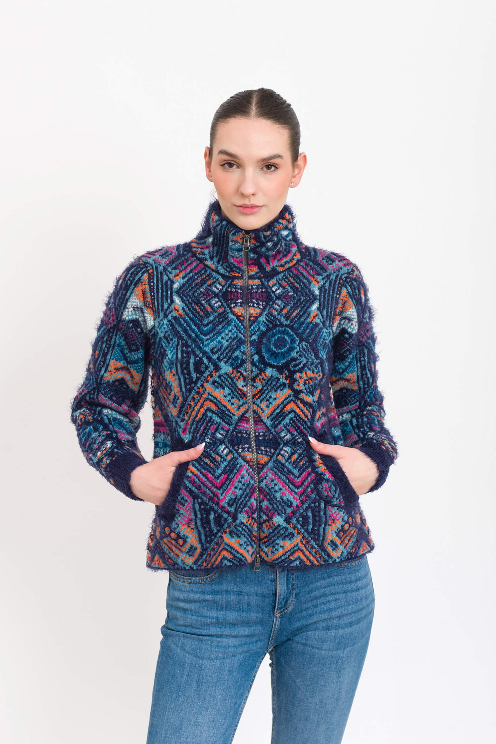 KOOI Knitwear KOOI Knitwear - Cardigan Tajnan Multicolor | Characterful Zip-Up Cardigan of 60% Lambswool and 40% Polyamide