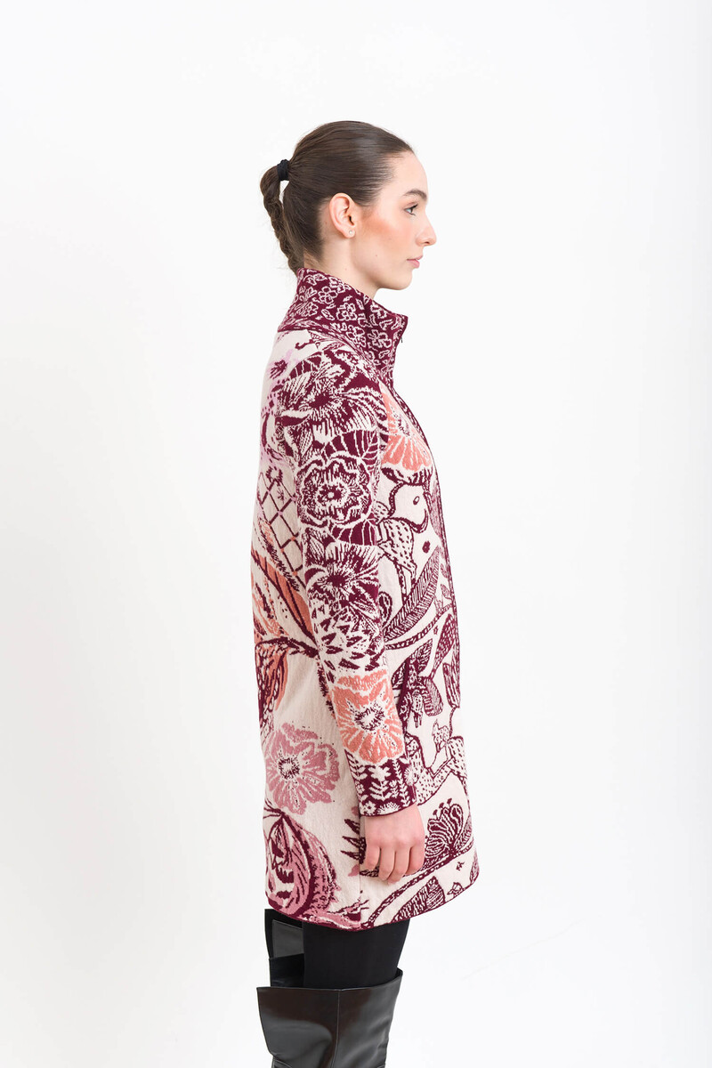 KOOI Knitwear - Cardigan Kimbe Burgundy | Imaginative Zip-Up Cardigan of 80% Lambswool and 20% Polyamide