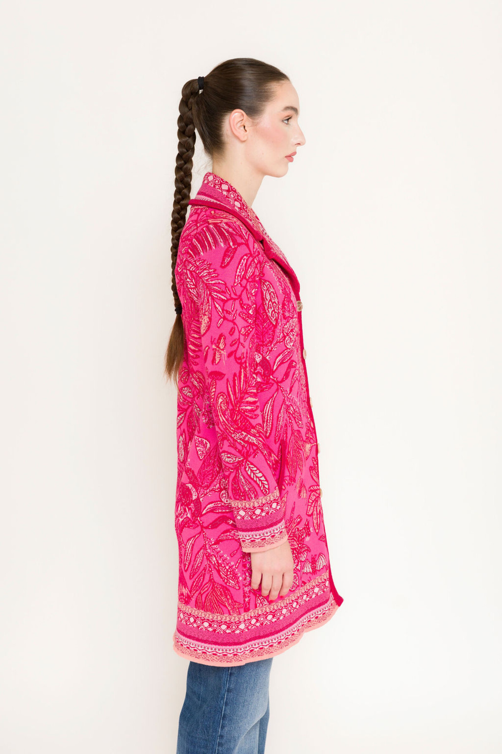 KOOI Knitwear KOOI Knitwear - Cardigan Mey Pink | Striking KOOI Cardigan of 50% Extrafine Merino Wool and 50% Organic Cotton