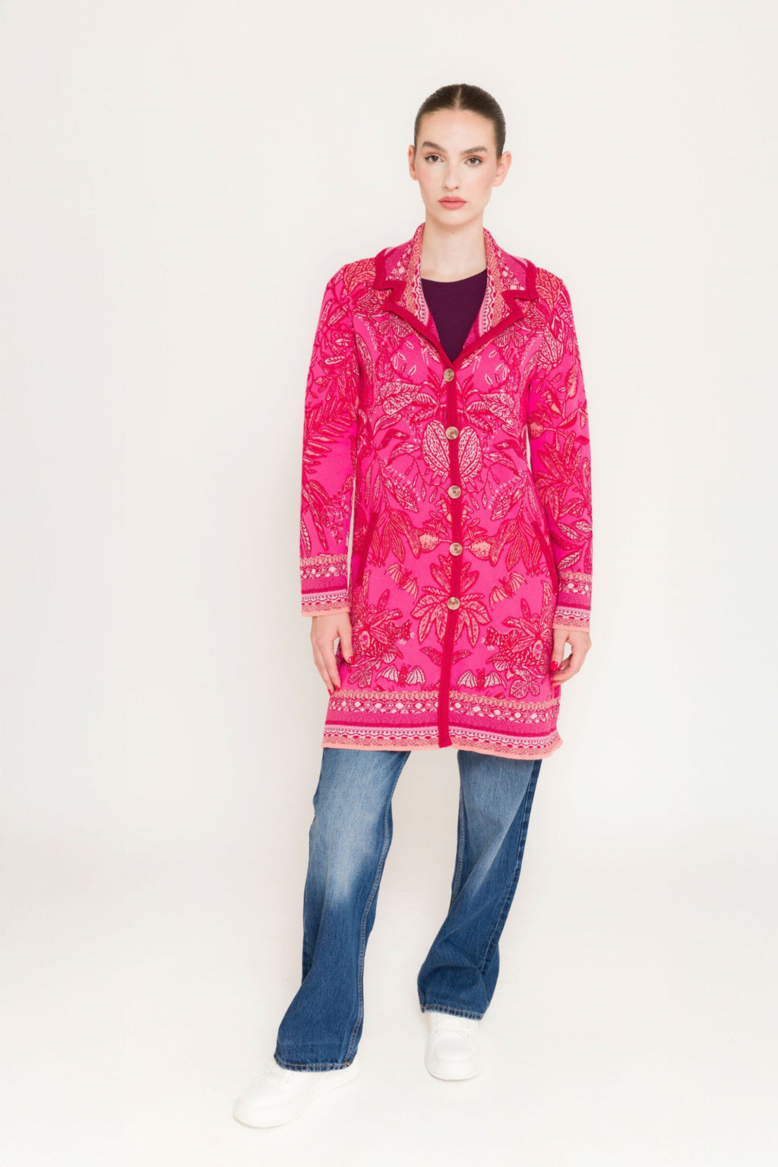 KOOI Knitwear KOOI Knitwear - Cardigan Mey Pink | Striking KOOI Cardigan of 50% Extrafine Merino Wool and 50% Organic Cotton