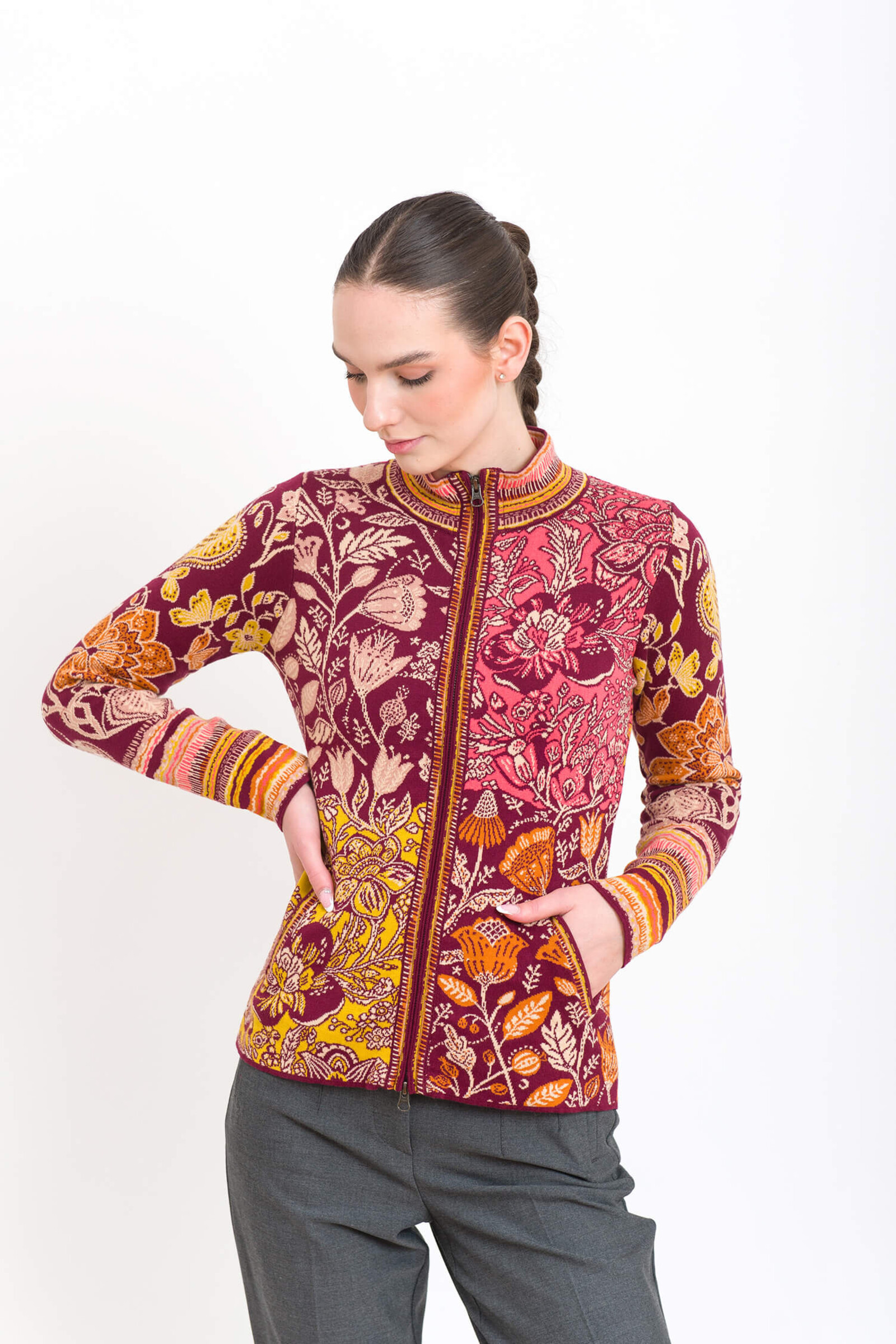 KOOI Knitwear KOOI Knitwear - Cardigan Nia Burgundy | Gilet KOOI Artistique en 100% Coton Biologique