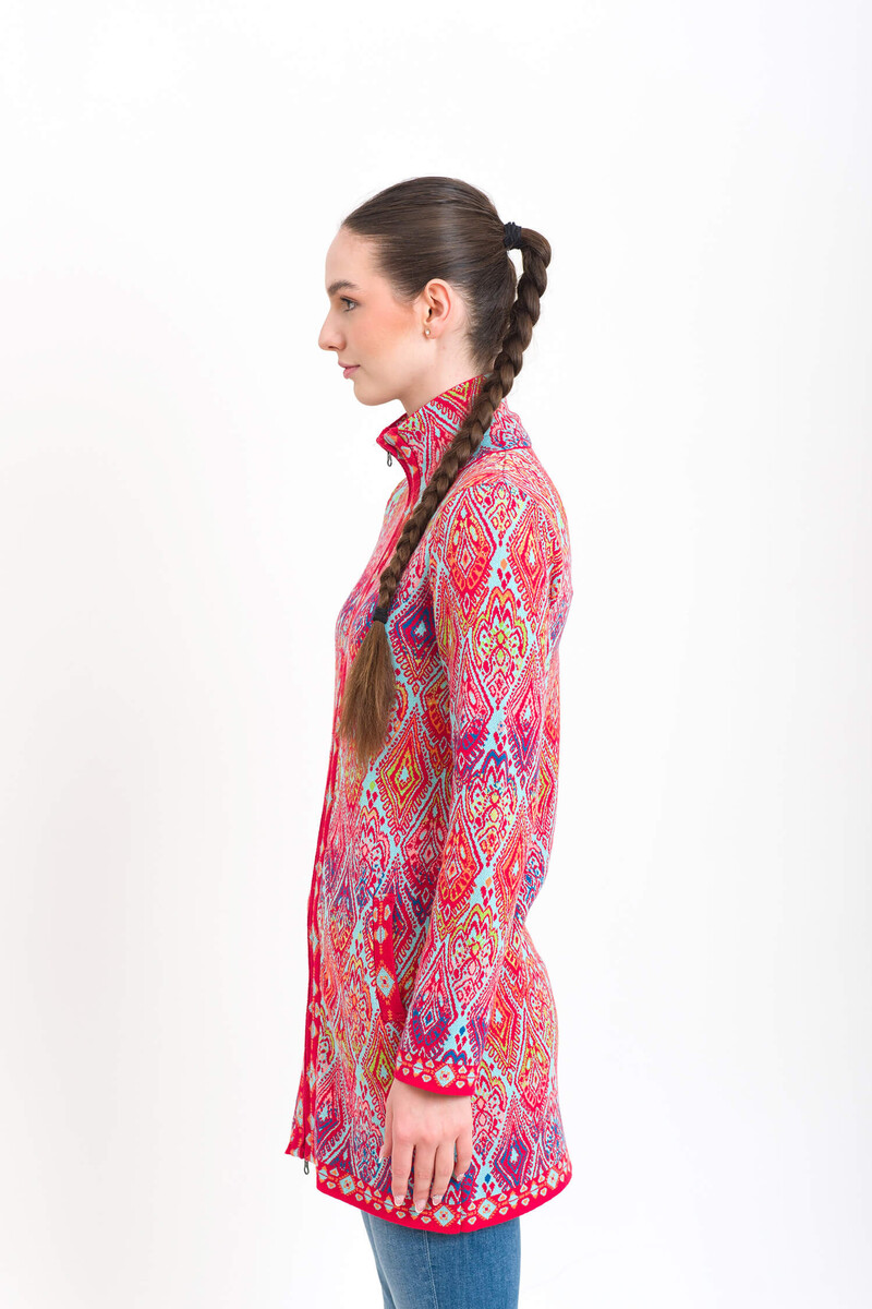 KOOI Knitwear - Cardigan Flor Red | Speels KOOI Vest van 100% Biologisch Katoen