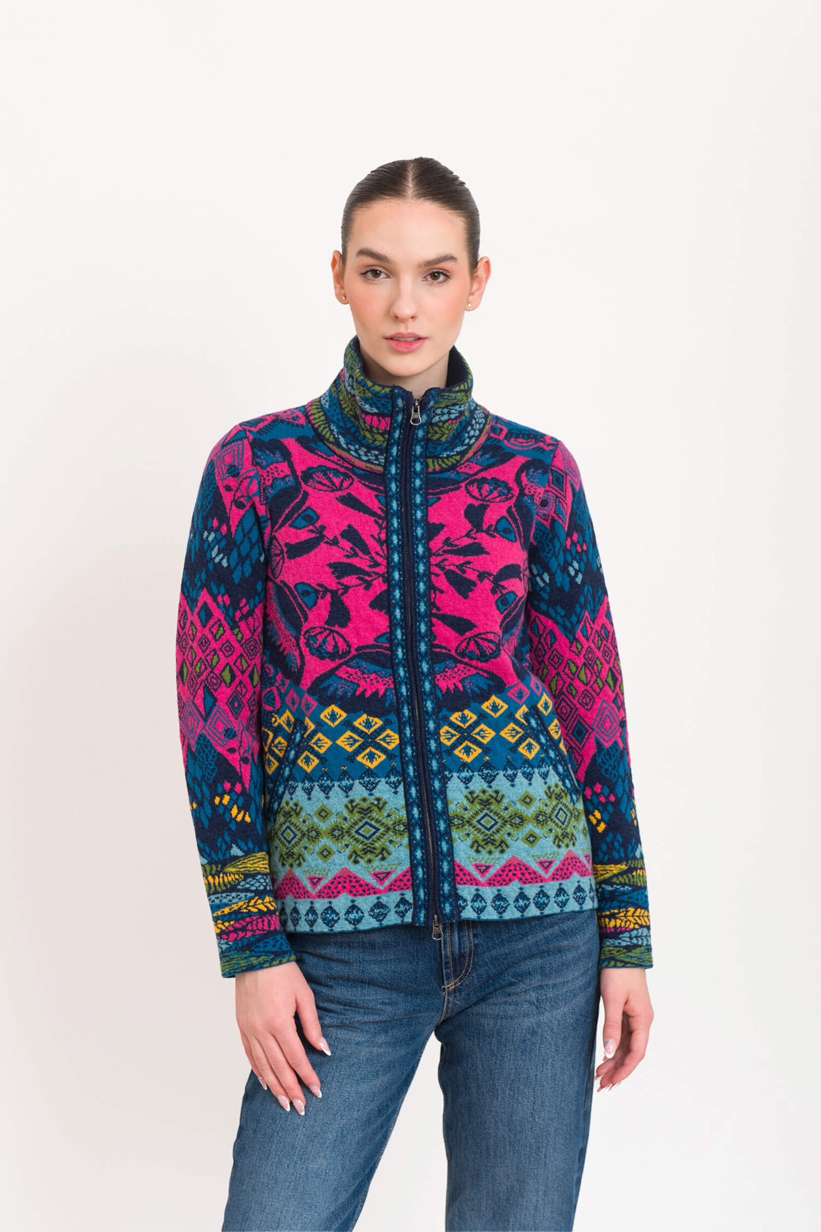 KOOI Knitwear KOOI Knitwear - Cardigan Azores Multicolor | Colorful Zip-Up Cardigan of 80% Lambswool and 20% Polyamide