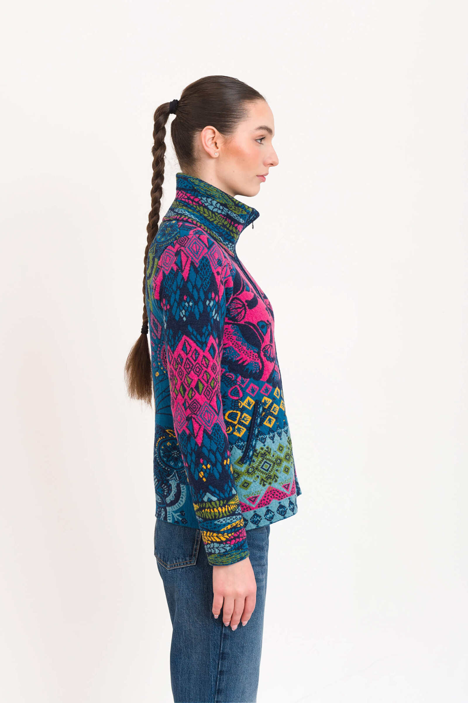 KOOI Knitwear KOOI Knitwear - Cardigan Azores Multicolor | Colorful Zip-Up Cardigan of 80% Lambswool and 20% Polyamide