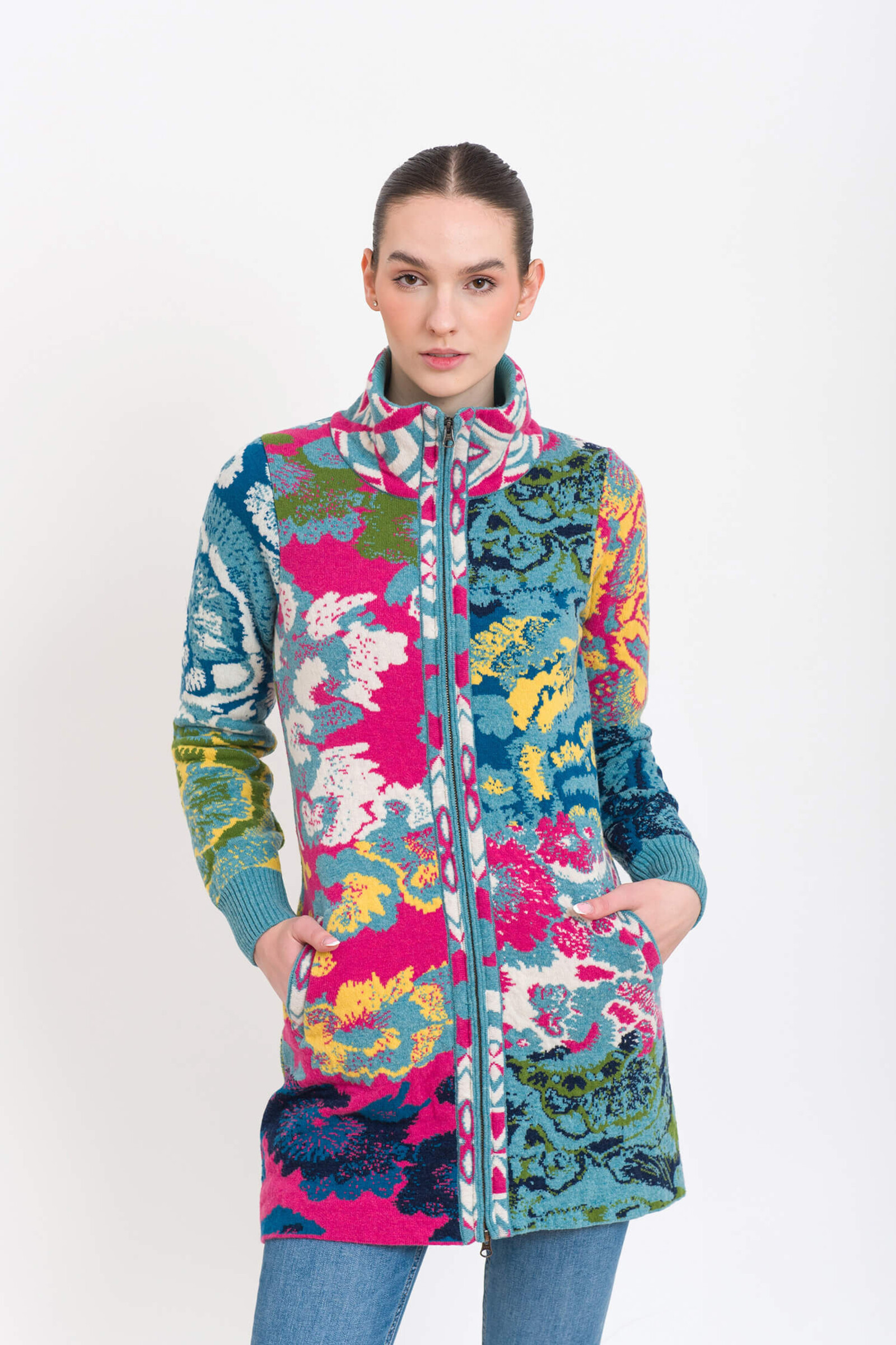 KOOI Knitwear KOOI Knitwear - Cardigan Kediri Multicolor | Dazzling Zip-Up Cardigan of 80% Lambswool and 20% Polyamide