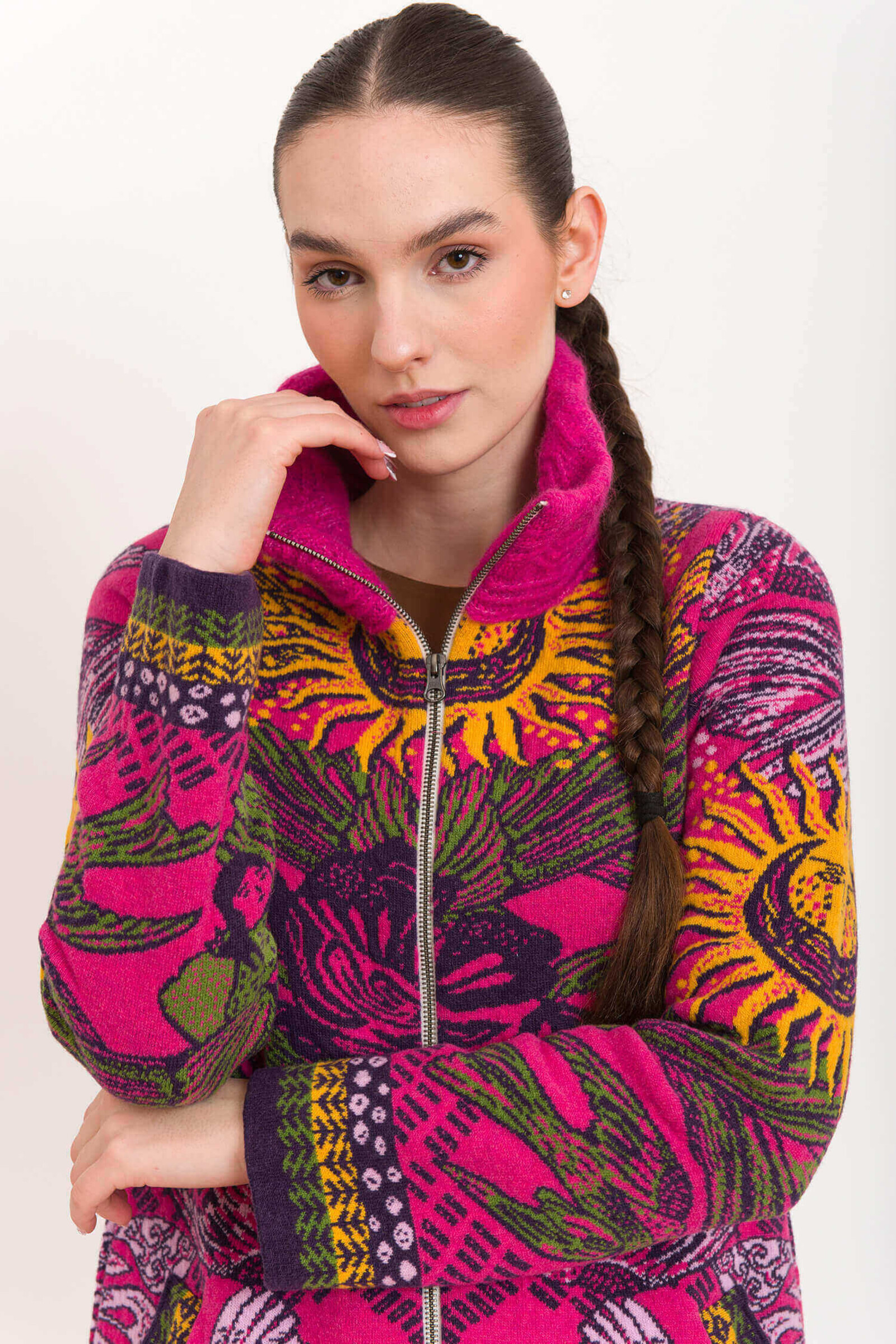 KOOI Knitwear KOOI Knitwear - Cardigan Mallare Pink | Gewaagd Vest met Rits van 80% Lamswol en 20% Polyamide