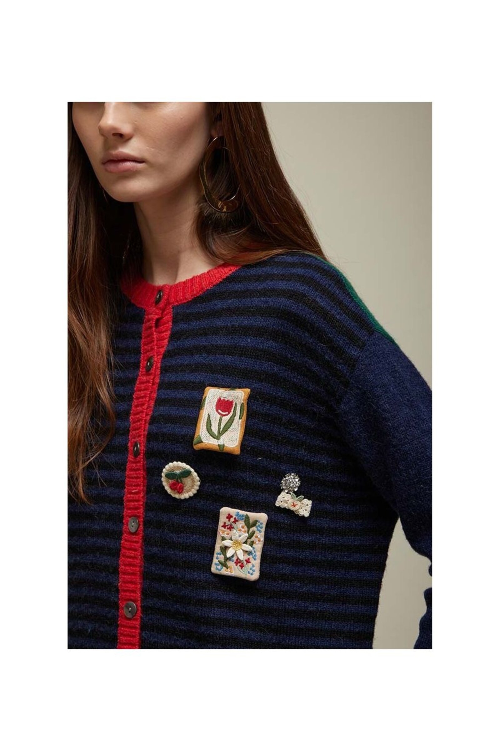 JEi'S JEi'S Multicolor Cardigan with Applications Green Blue | Opvallend Vest met Afneembare Applicaties