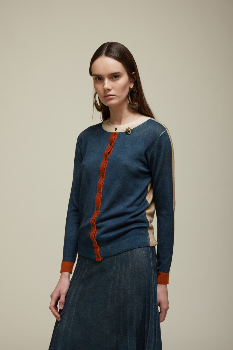 JEi'S Cardigan with Bicolor Fake Solid Print Anthracite Beige | Sophisticated Cardigan of 100% Merino Wool in Anthracite and Beige