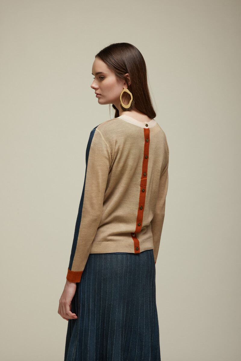 JEi'S Cardigan with Bicolor Fake Solid Print Anthracite Beige | Sophisticated Cardigan of 100% Merino Wool in Anthracite and Beige