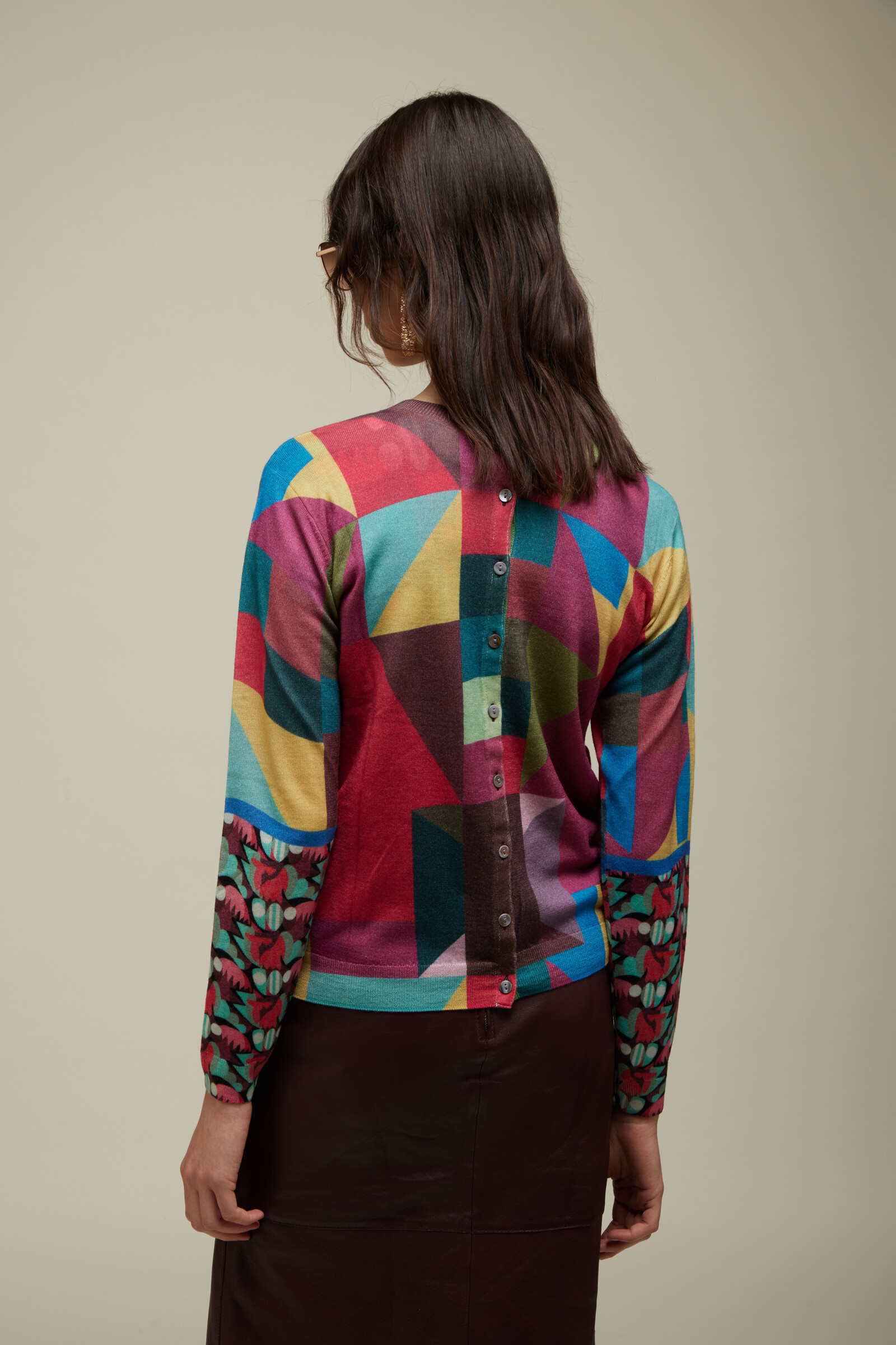 JEi'S JEi'S Cardigan with Patches and Flowers Print Ruby | Expressief Vest van 100% Merinowol met Patchwork en Bloemen