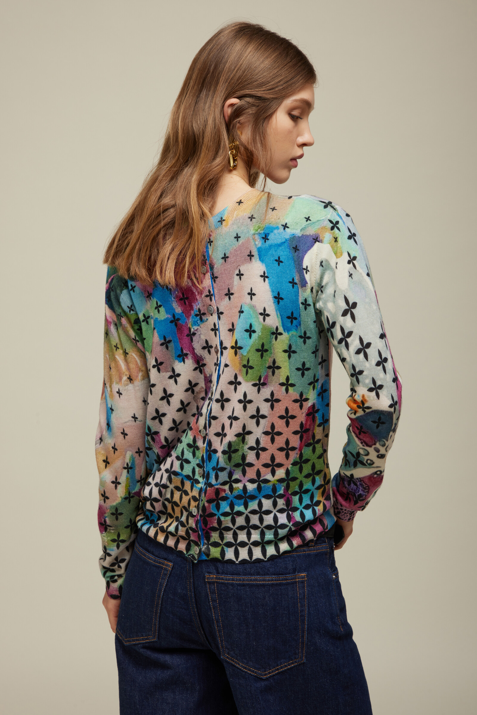 JEi'S JEi'S Cardigan with Art Print Multicolor | Versatile Cardigan of 100% Merino Wool with Color Palette