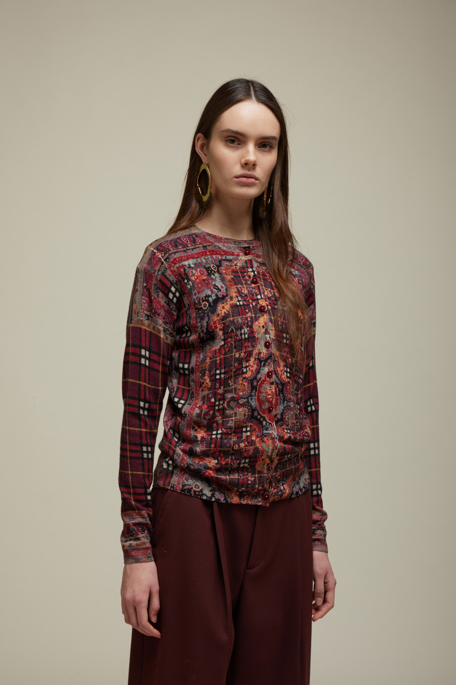 JEi'S JEi'S Cardigan with Carpet Print Ruby | Atmospheric Cardigan of 100% Merino Wool with Red Tones