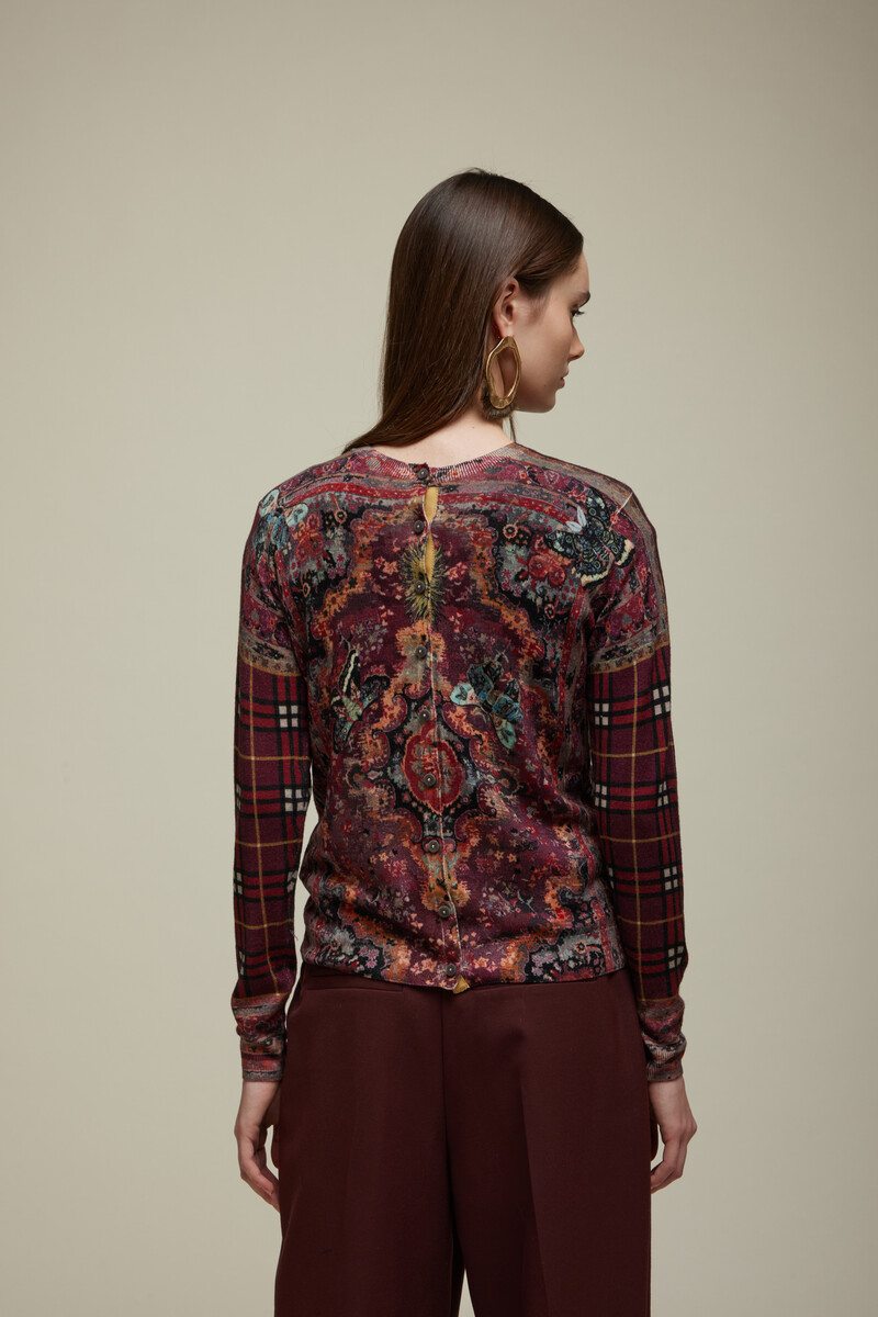 JEi'S Cardigan with Carpet Print Ruby | Sfeervol Vest van 100% Merinowol met Roodtinten