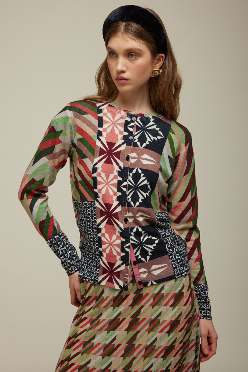 JEi'S Cardigan with Houndstooth Print Fall | Levendig Vest van 100% Merinowol met Pied-de-Poule Patroon