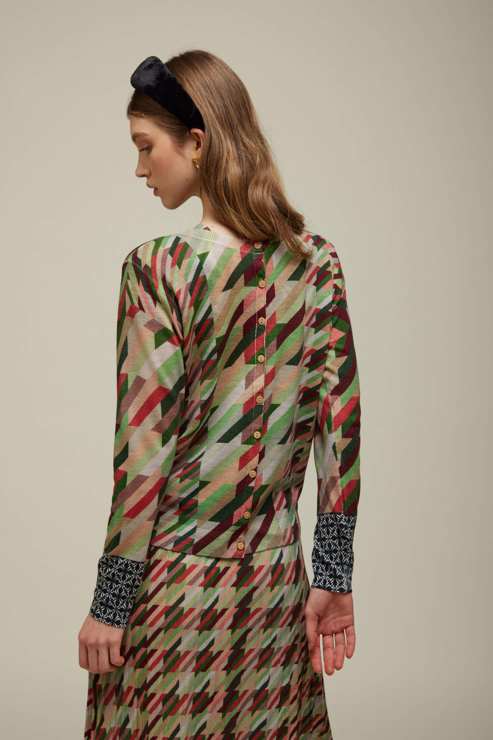 JEi'S JEi'S Cardigan with Houndstooth Print Fall | Levendig Vest van 100% Merinowol met Pied-de-Poule Patroon