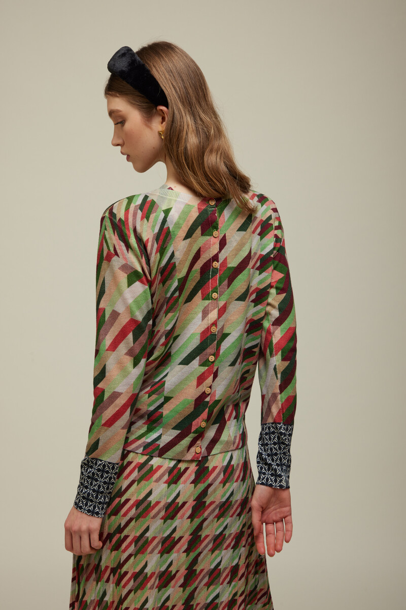 JEi'S Cardigan with Houndstooth Print Fall | Levendig Vest van 100% Merinowol met Pied-de-Poule Patroon