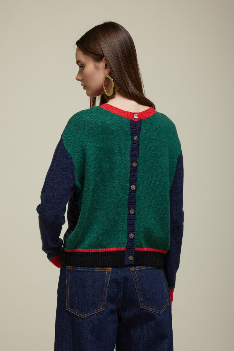 JEi'S Multicolor Cardigan with Applications Green Blue | Opvallend Vest met Afneembare Applicaties