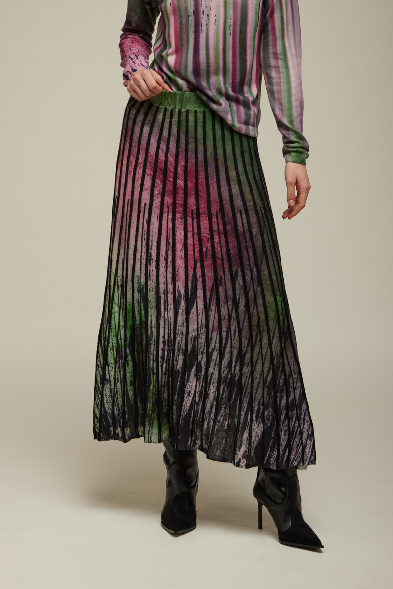 JEi'S Long Pleated Skirt with Shaded Print Moss | Zwierige Rok met Alpacawol
