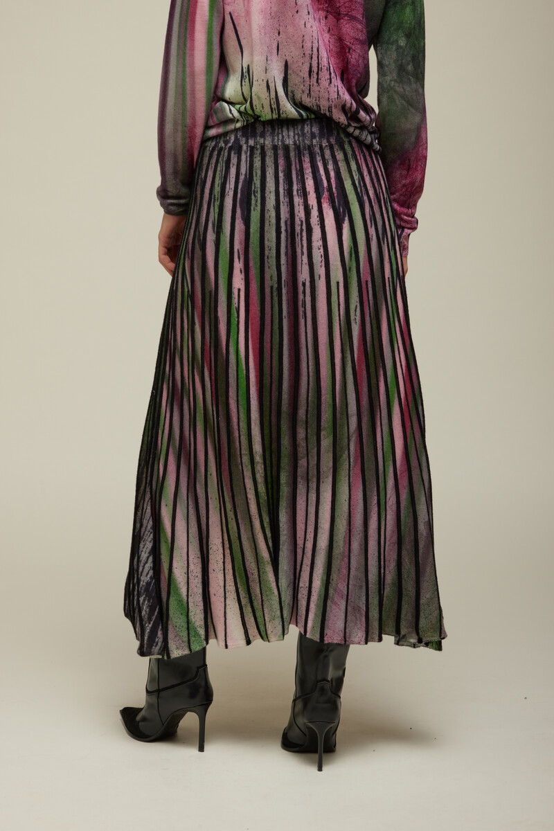 JEi'S Long Pleated Skirt with Shaded Print Moss | Zwierige Rok met Alpacawol