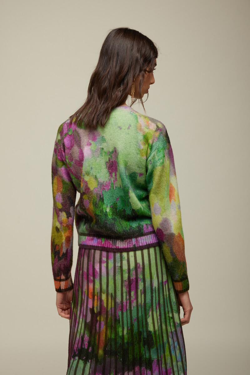 JEi'S Long Pleated Skirt with Multicolor Print Multicolor | Zwierige Rok van 100% Merinowol