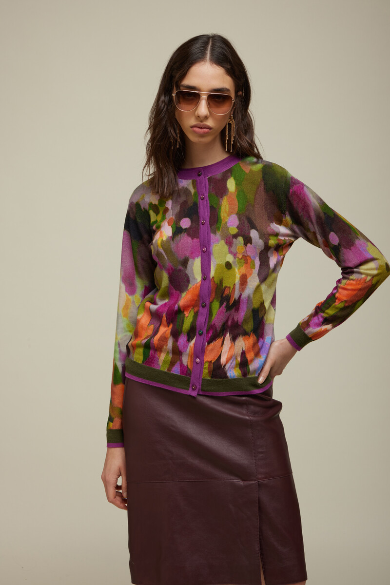 JEi'S Cardigan with Multicolor Print Multicolor | Fantastisch Vest van 100% Merinowol met Kleurenpalet