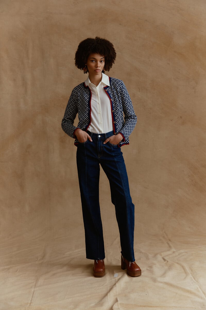 MANUELA BEDFORD Aura Cardigan Navy | Tijdloos Blauw Vest van 100% Peruaanse Alpacawol