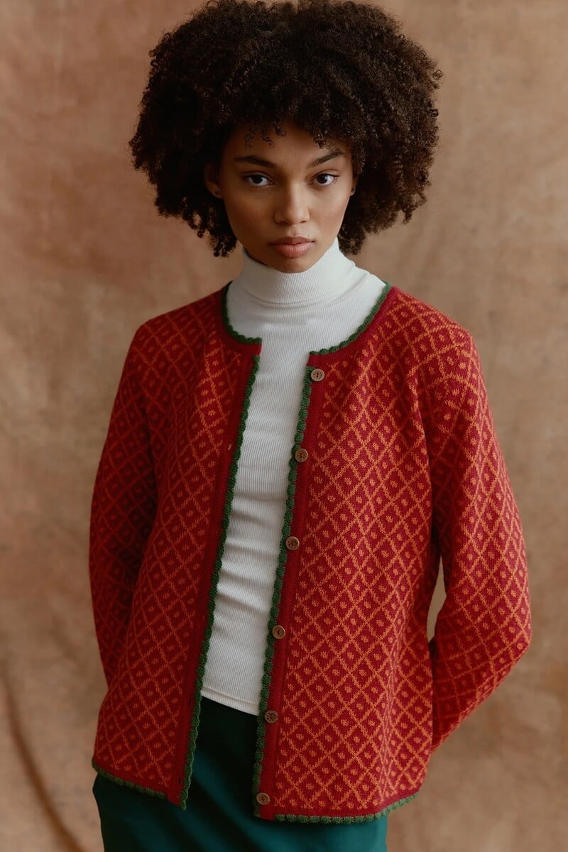 MANUELA BEDFORD Aura Cardigan Orange | Kleurrijk Oranje Vest van 100% Peruaanse Alpacawol