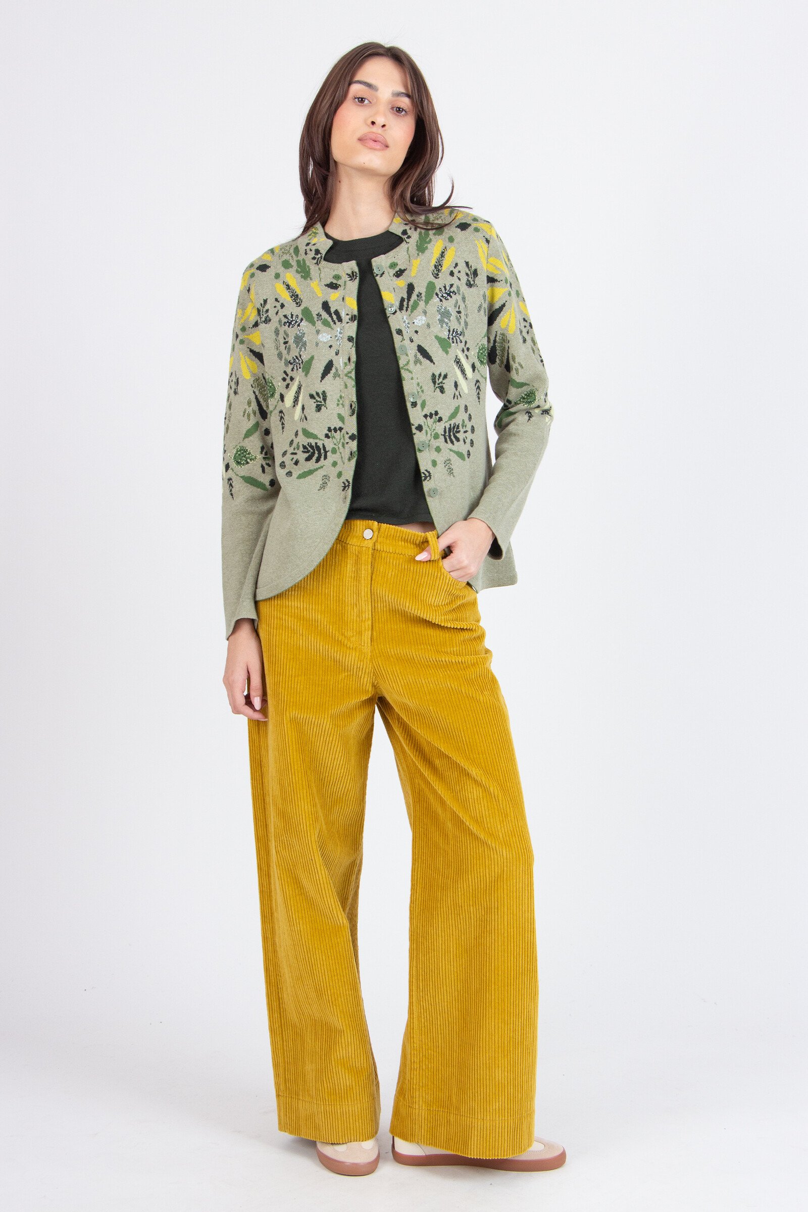 IVKO  Woman IVKO - Jacquard Jacket Plantopia Pattern Salvia | Dames Cardigan Saliegroen Katoen met Bloemen