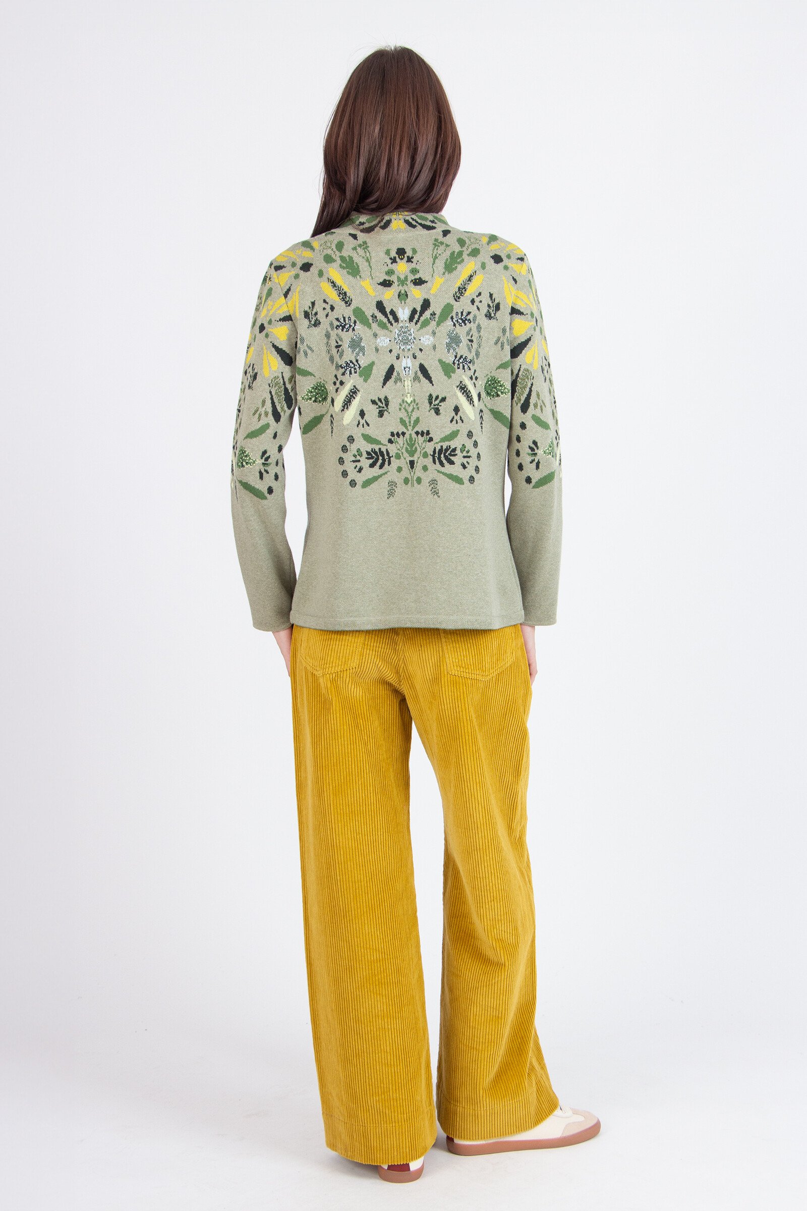 IVKO  Woman IVKO - Jacquard Jacket Plantopia Pattern Salvia | Dames Cardigan Saliegroen Katoen met Bloemen