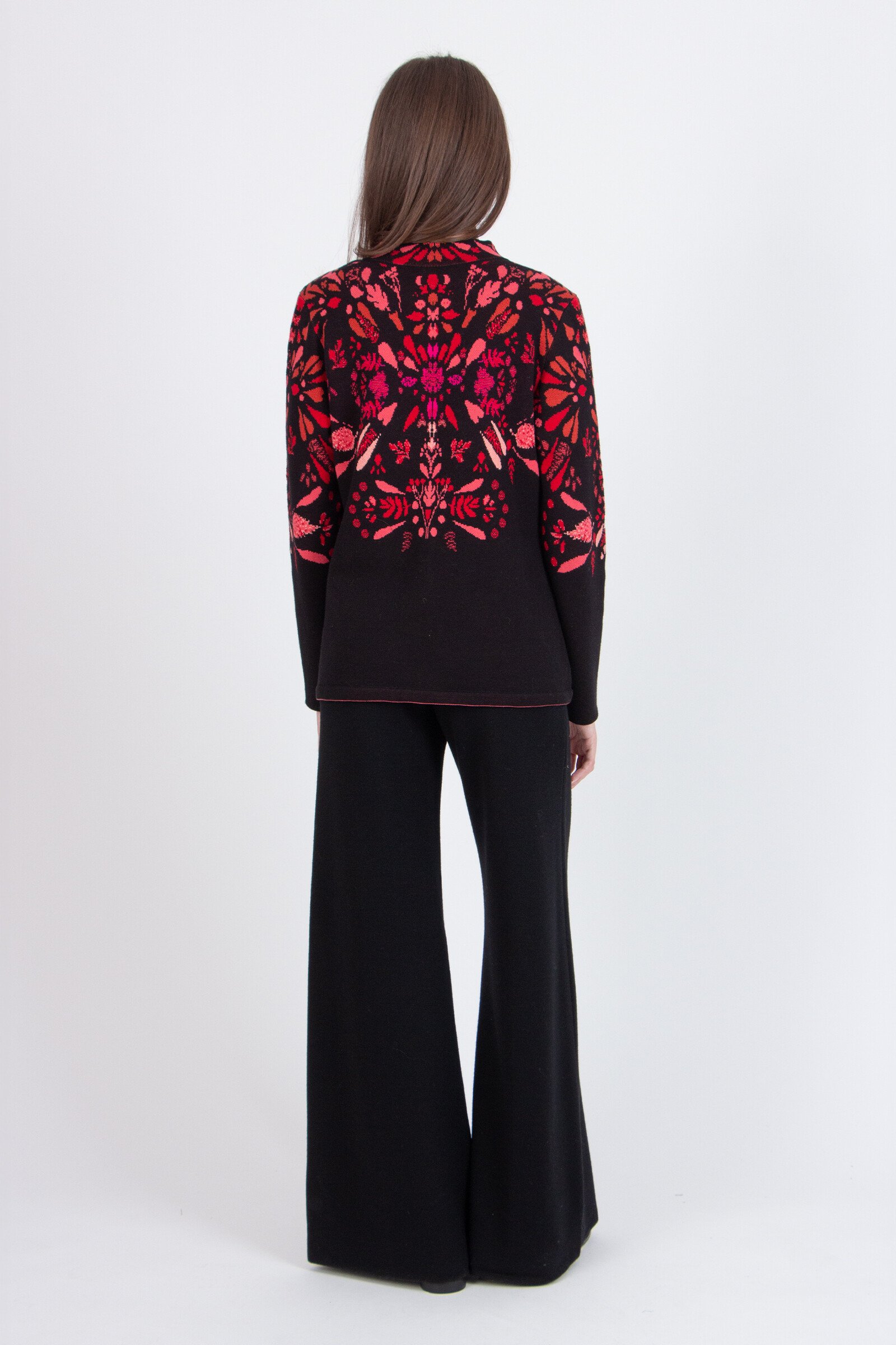 IVKO  Woman IVKO - Jacquard Jacket Plantopia Pattern Chocolate Black | Dames Katoenen Cardigan met Bloemenmotief