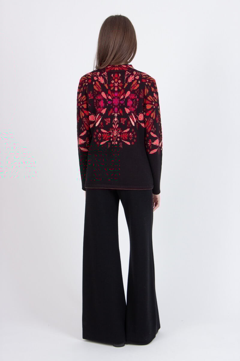 IVKO - Jacquard Jacket Plantopia Pattern Chocolate Black | Dames Katoenen Cardigan met Bloemenmotief